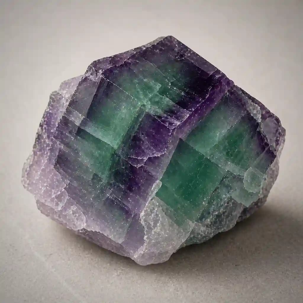 Green and violet fluorite showing natural mineral structure