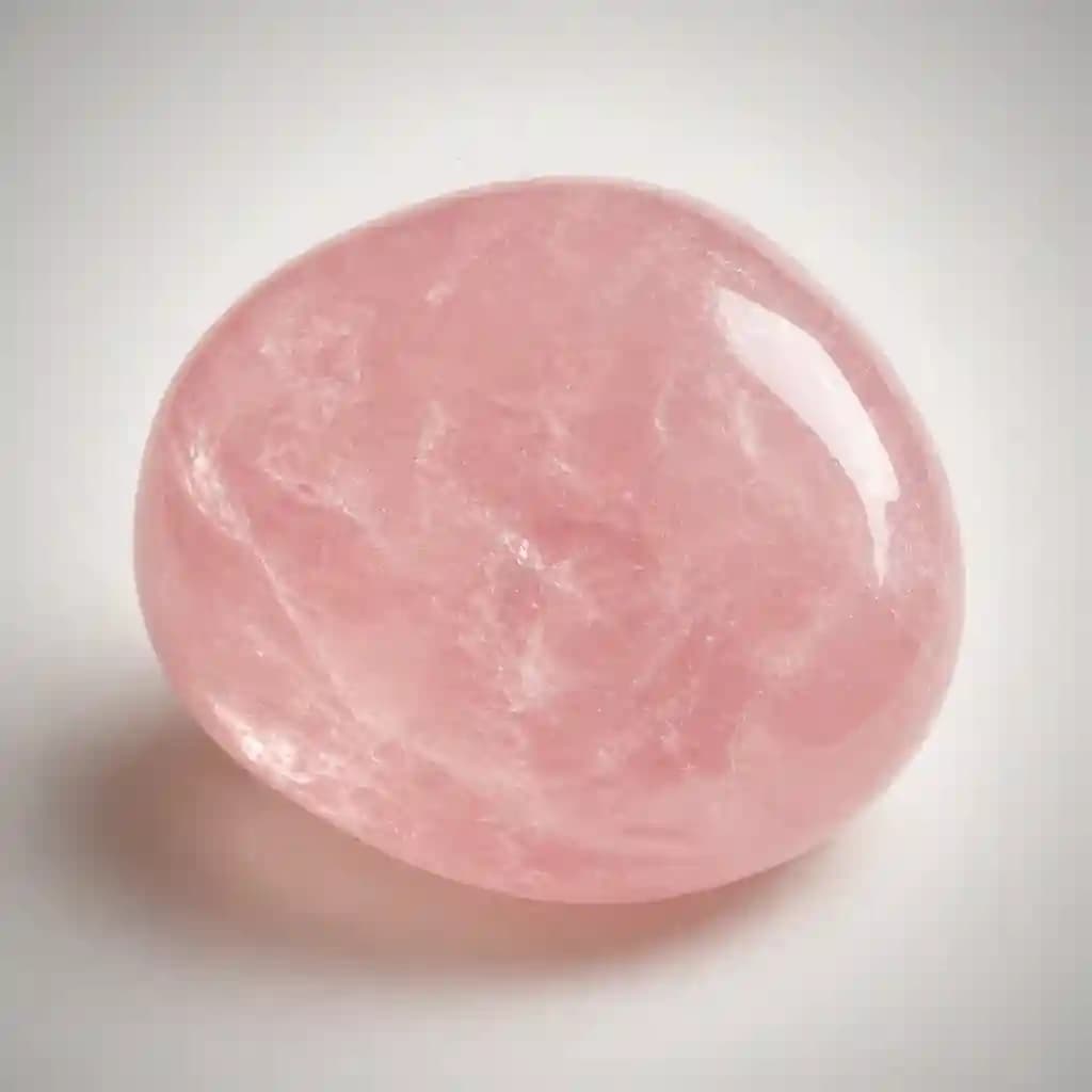 Polished rose quartz tumbled stone with smooth rounded finish and soft blush pink translucency
